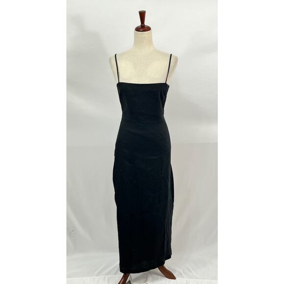 SIR THE LABEL Sz 1 4 S Black 100% Linen Tie Back Midi Dress - Picture 7 of 8